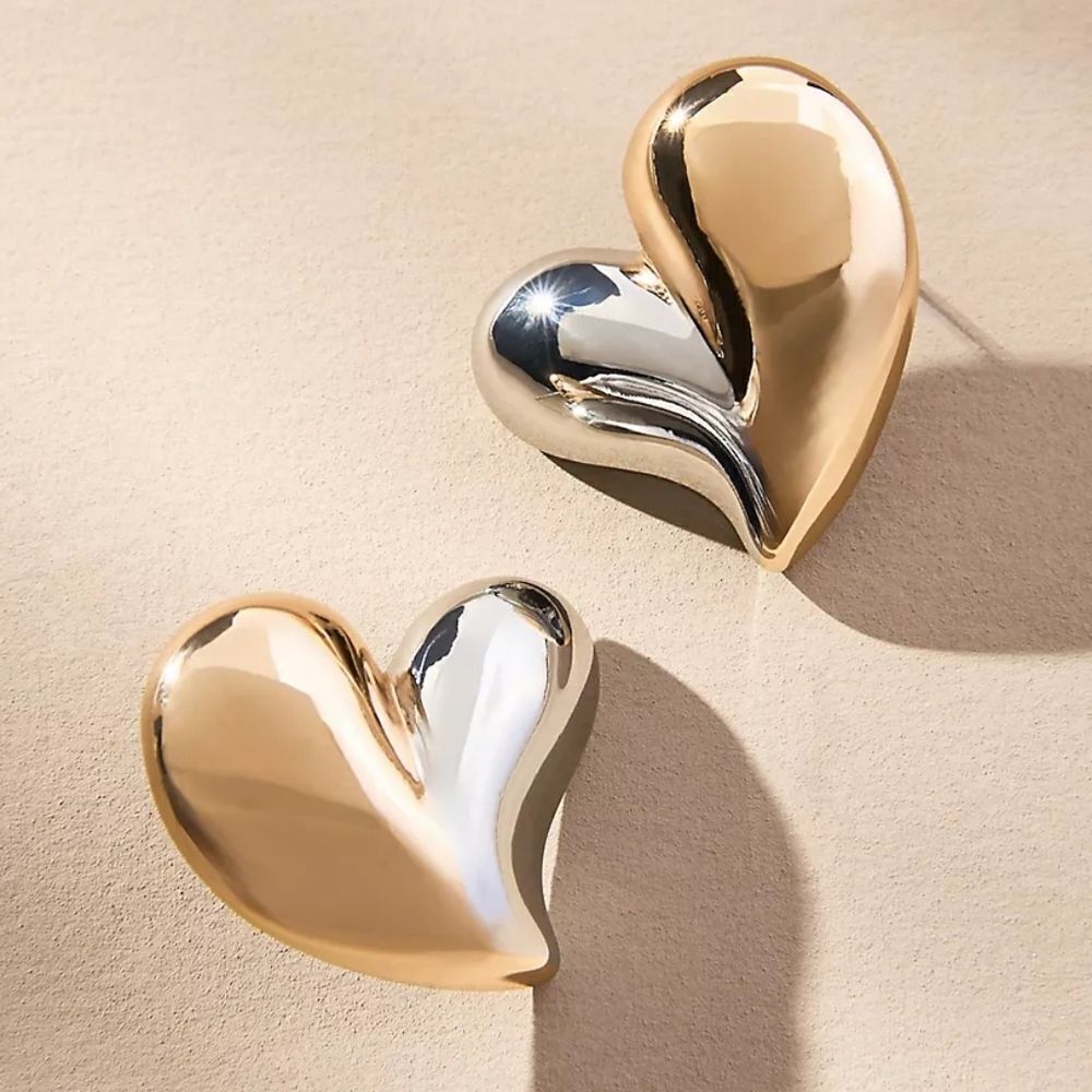ANTHROPOLOGIE Mixed metal heart earrings | NWOT